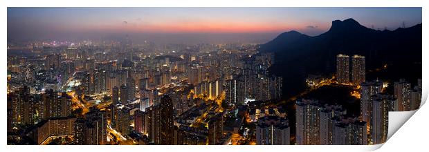 Hong Kong Skyline at sunrise Print by Sonny Ryse