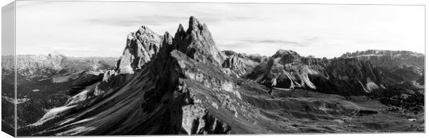 Seceda Mountains Italian Dolomites Black and White Canvas Print by Sonny Ryse