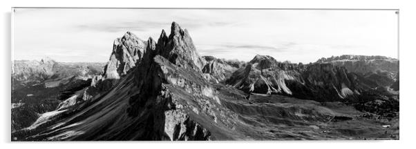 Seceda Mountains Italian Dolomites Black and White Acrylic by Sonny Ryse