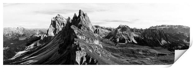 Seceda Mountains Italian Dolomites Black and White Print by Sonny Ryse