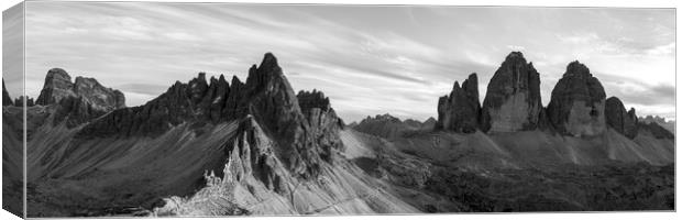 Tre Cime di Lavaredo Dolomites Italy black and white Canvas Print by Sonny Ryse