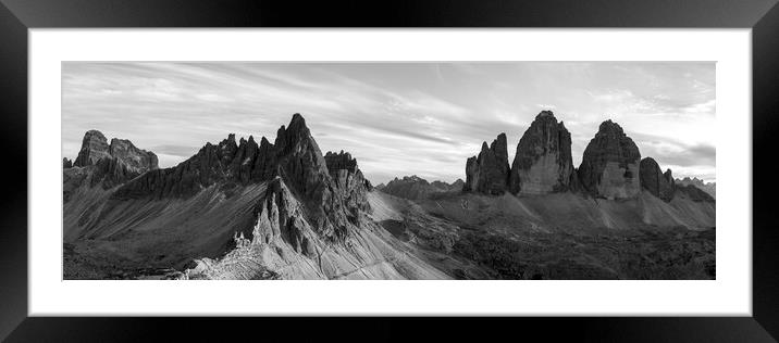 Tre Cime di Lavaredo Dolomites Italy black and white Framed Mounted Print by Sonny Ryse