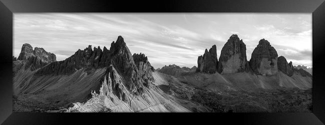 Tre Cime di Lavaredo Dolomites Italy black and white Framed Print by Sonny Ryse