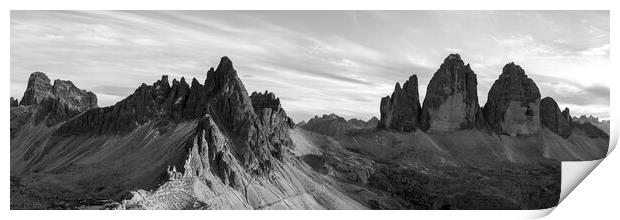 Tre Cime di Lavaredo Dolomites Italy black and white Print by Sonny Ryse