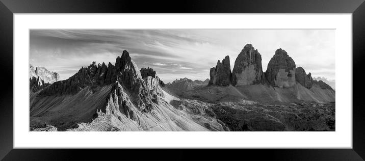 Tre Cime di Lavaredo Dolomites Italy black and white Framed Mounted Print by Sonny Ryse