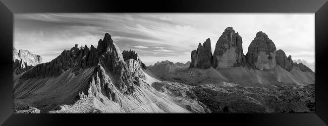 Tre Cime di Lavaredo Dolomites Italy black and white Framed Print by Sonny Ryse