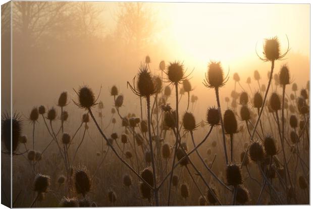 Morning Teasels Canvas Print by David Neighbour