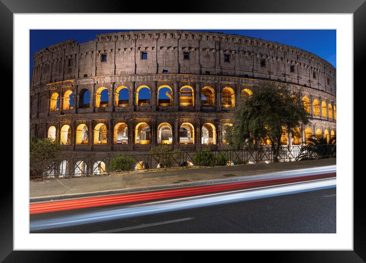Colosseum And Light Trails Framed Mounted Print by Artur Bogacki
