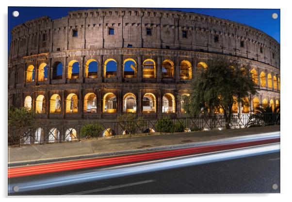 Colosseum And Light Trails Acrylic by Artur Bogacki