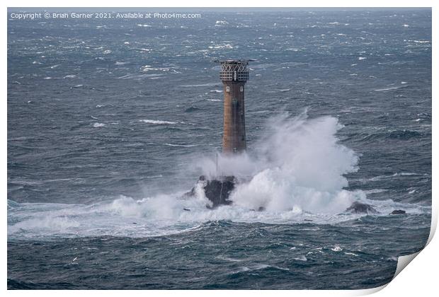 Longships Lighthouse in a Storm  Print by Brian Garner