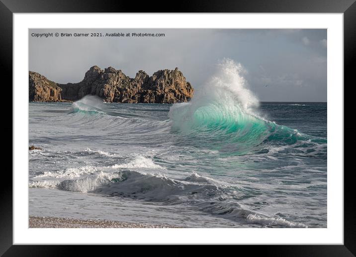Porthcurno Beach Wave Framed Mounted Print by Brian Garner