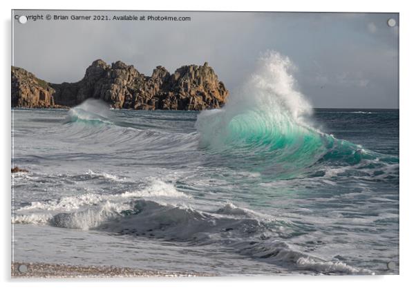 Porthcurno Beach Wave Acrylic by Brian Garner