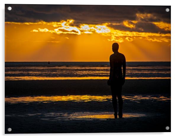 Anthony Gormley Statue standing on a beach in fron Acrylic by Vicky Outen