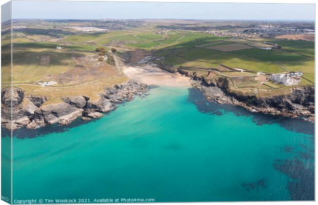 Aerial photograph of Poldhu Beach near the Lizard, Cornwall, Eng Canvas Print by Tim Woolcock