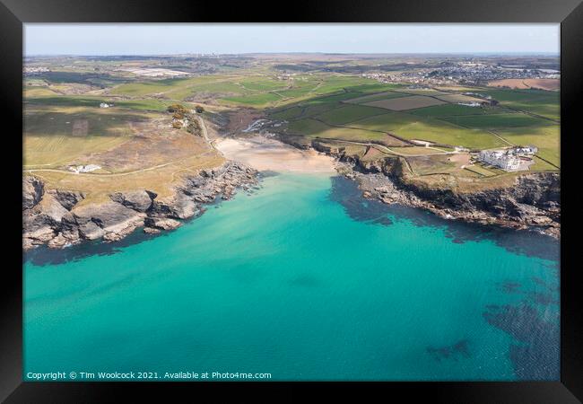 Aerial photograph of Poldhu Beach near the Lizard, Cornwall, Eng Framed Print by Tim Woolcock