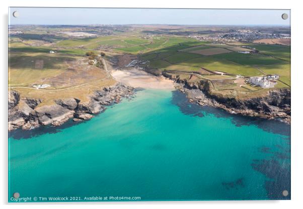 Aerial photograph of Poldhu Beach near the Lizard, Cornwall, Eng Acrylic by Tim Woolcock