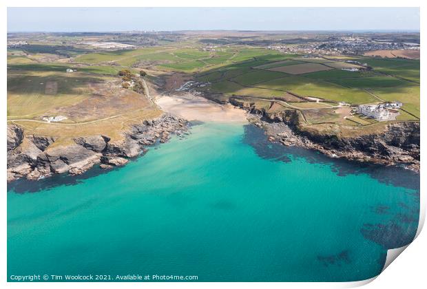 Aerial photograph of Poldhu Beach near the Lizard, Cornwall, Eng Print by Tim Woolcock