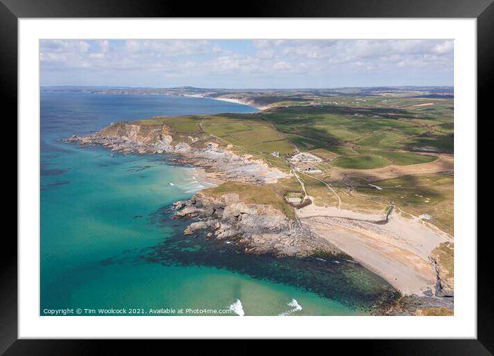 Aerial photograph of Gunwalloe Church Cove and Dollar Cove neart Framed Mounted Print by Tim Woolcock