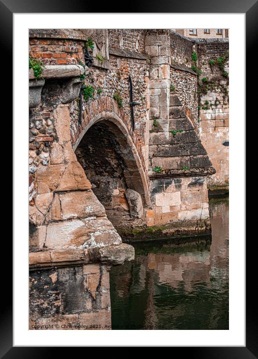 A close up of Bishops Bridge in the city of Norwich Framed Mounted Print by Chris Yaxley