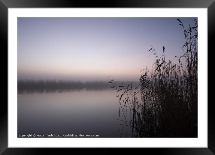 Silence. River, reeds and mist Framed Mounted Print by Martin Tosh