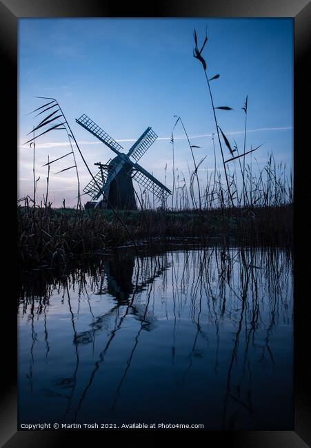 Herringfleet mill and pool reflection- portrait Framed Print by Martin Tosh