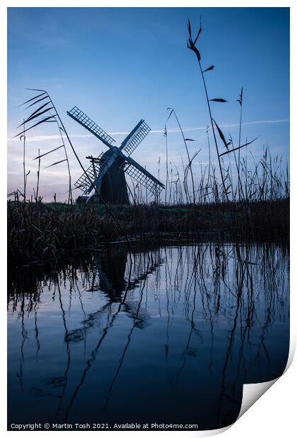 Herringfleet mill and pool reflection- portrait Print by Martin Tosh