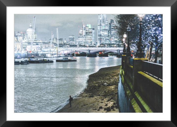 London River Thames : Lone Figure Framed Mounted Print by Awoken Photography UK