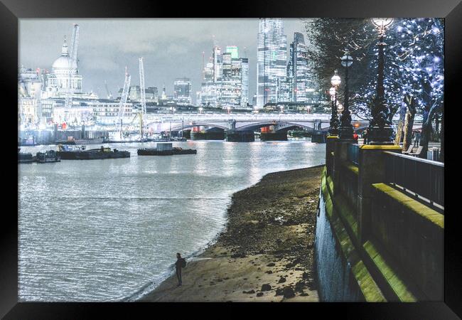 London River Thames : Lone Figure Framed Print by Awoken Photography UK
