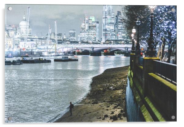 London River Thames : Lone Figure Acrylic by Awoken Photography UK