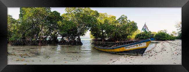 Havelock Island beach Mangroves and boat Andamans Framed Print by Sonny Ryse