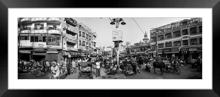 Varanasi street scene india Black and white Framed Mounted Print by Sonny Ryse