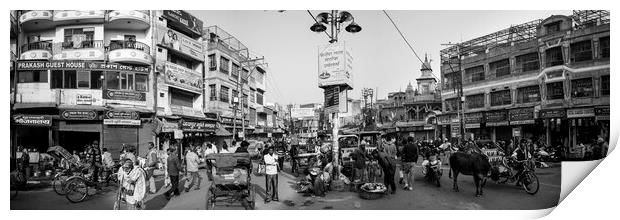 Varanasi street scene india Black and white Print by Sonny Ryse