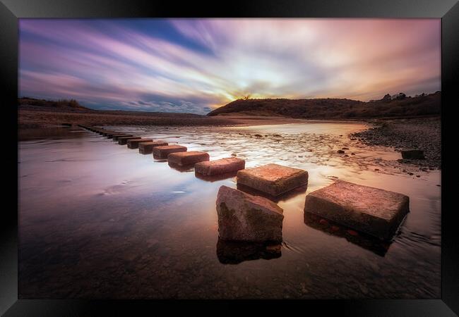 Three Cliffs Bay stepping stones Framed Print by Leighton Collins
