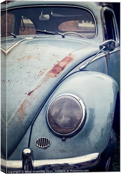 Rusted Vintage VW Beetle Car Baby Blue Canvas Print by Peter Greenway