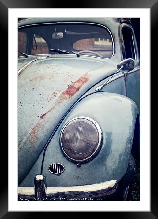 Rusted Vintage VW Beetle Car Baby Blue Framed Mounted Print by Peter Greenway