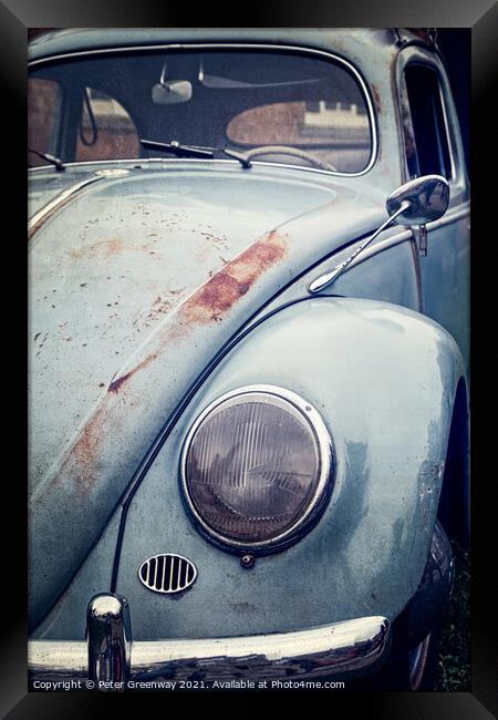 Rusted Vintage VW Beetle Car Baby Blue Framed Print by Peter Greenway