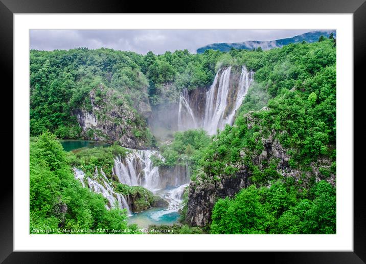 Plitvice lakes waterfall Framed Mounted Print by Maria Vonotna