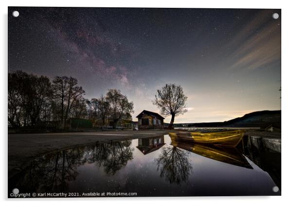 Llangorse Lake Night Reflections Acrylic by Karl McCarthy