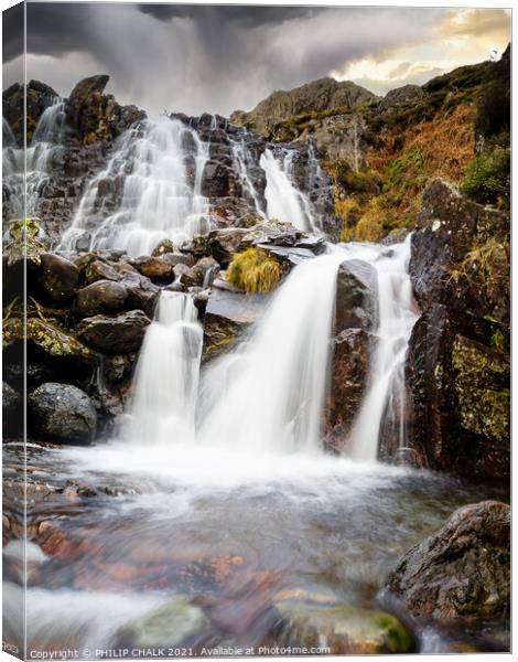Langdale waterfall  near Stickle tarn in the lake  Canvas Print by PHILIP CHALK