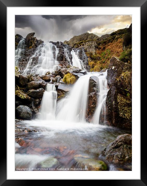 Langdale waterfall  near Stickle tarn in the lake  Framed Mounted Print by PHILIP CHALK