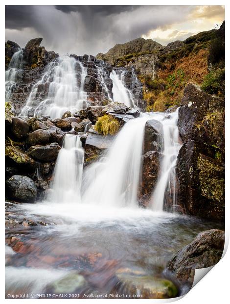Langdale waterfall  near Stickle tarn in the lake  Print by PHILIP CHALK