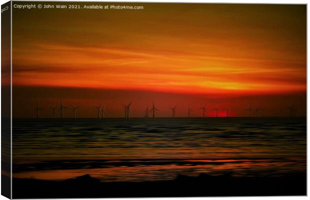 Windmills at sunset (Digital Art) Canvas Print by John Wain