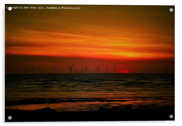 Windmills at sunset (Digital Art) Acrylic by John Wain