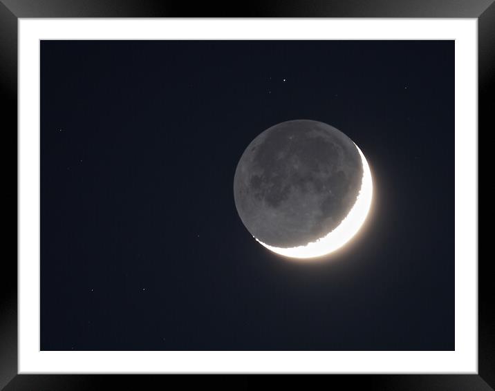 Crescent moon earthshine Framed Mounted Print by mark humpage
