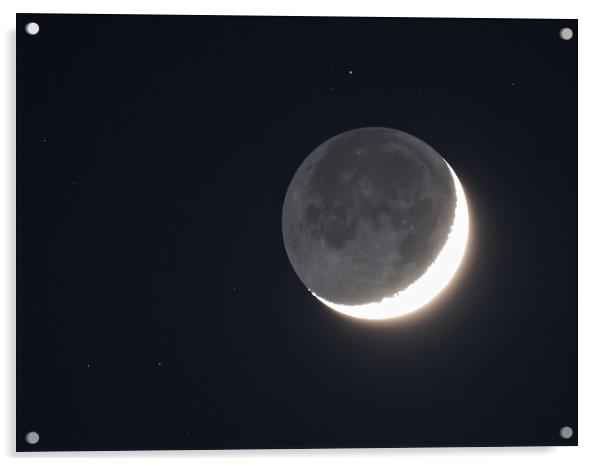 Crescent moon earthshine Acrylic by mark humpage