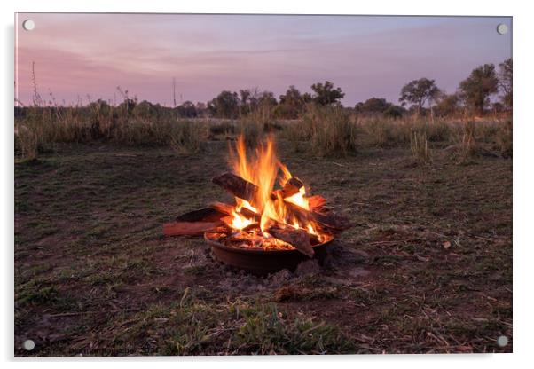 Blazing Camp Fire in Nature at the Okawango, Africa Acrylic by Dietmar Rauscher