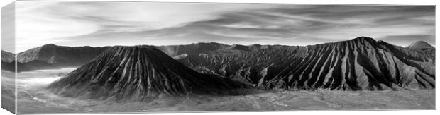 Mount Bromo sunrise mist indonesia black and white Canvas Print by Sonny Ryse