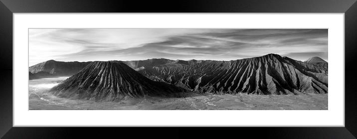 Mount Bromo sunrise mist indonesia black and white Framed Mounted Print by Sonny Ryse