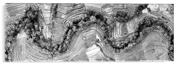 Indonesia rice terraces aerial from above bali black and white Acrylic by Sonny Ryse