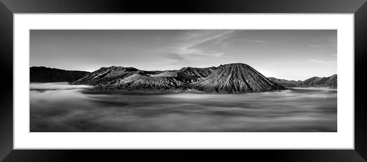 Mount Bromo sunrise mist indonesia black and white Framed Mounted Print by Sonny Ryse